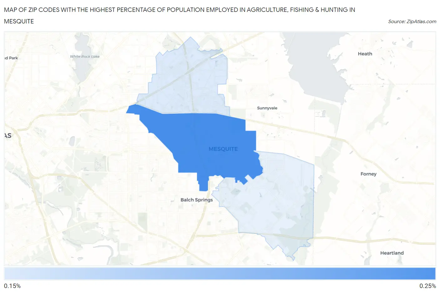 Zip Codes with the Highest Percentage of Population Employed in Agriculture, Fishing & Hunting in Mesquite Map