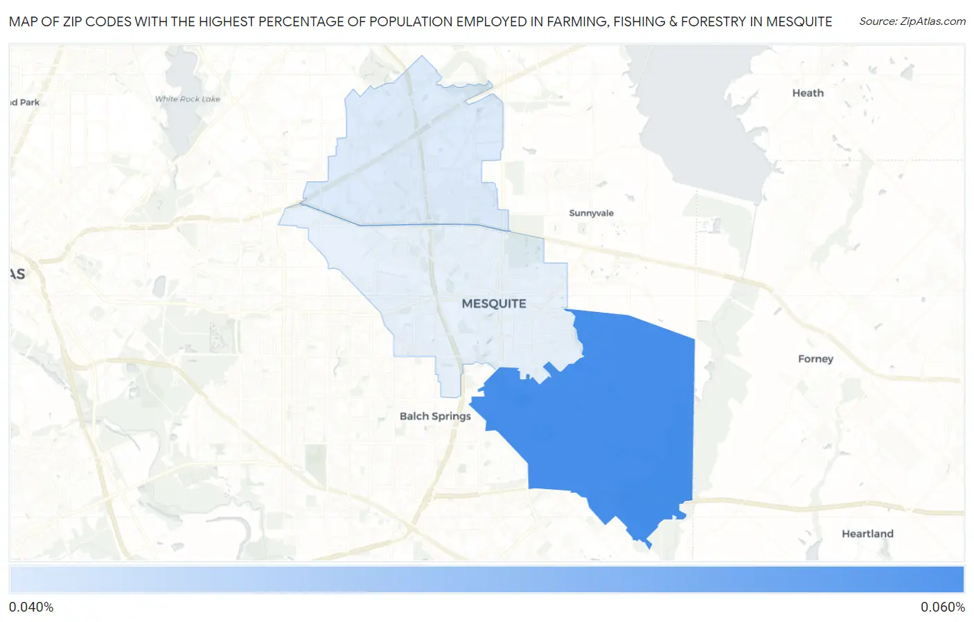 Zip Codes with the Highest Percentage of Population Employed in Farming, Fishing & Forestry in Mesquite Map