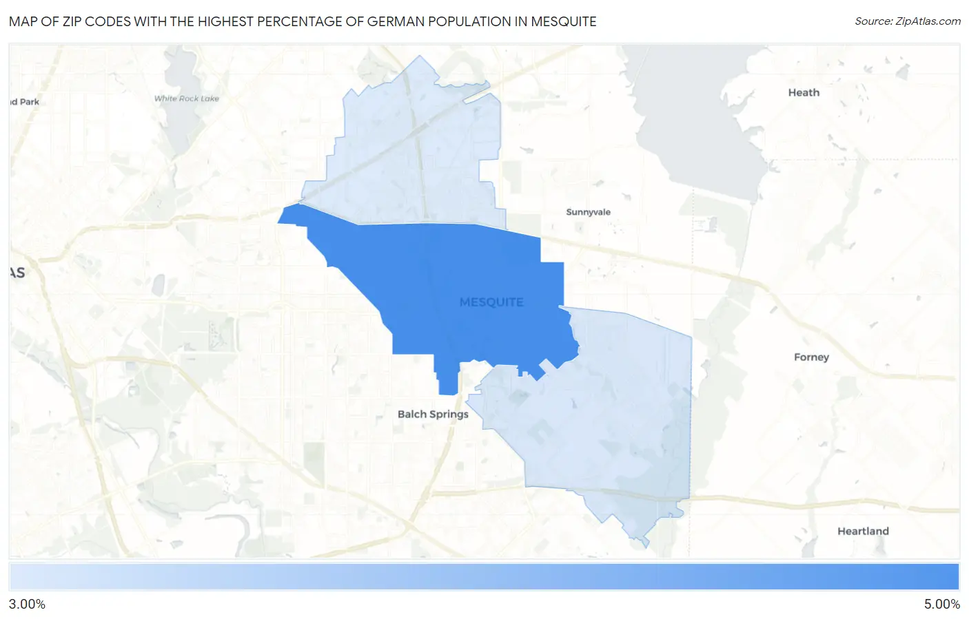 Zip Codes with the Highest Percentage of German Population in Mesquite Map