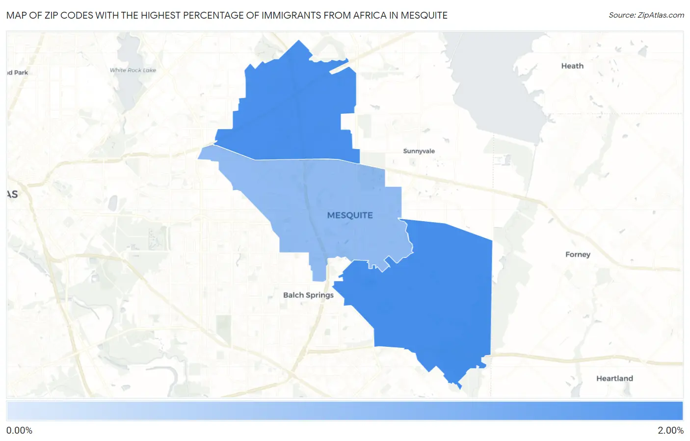 Zip Codes with the Highest Percentage of Immigrants from Africa in Mesquite Map