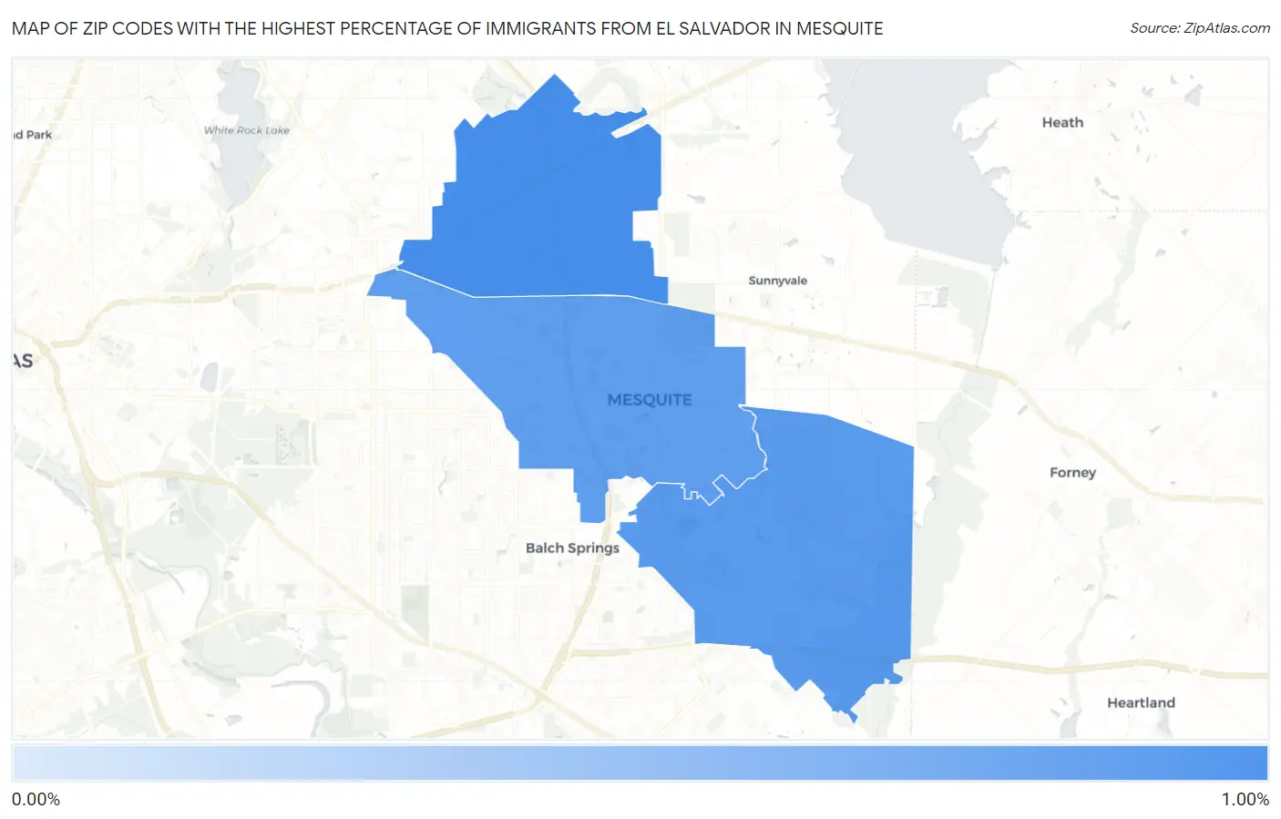 Zip Codes with the Highest Percentage of Immigrants from El Salvador in Mesquite Map