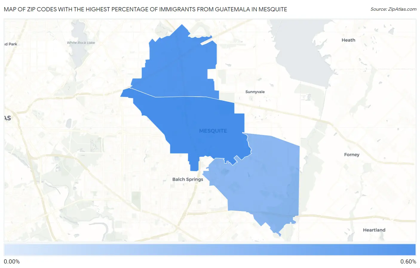 Zip Codes with the Highest Percentage of Immigrants from Guatemala in Mesquite Map