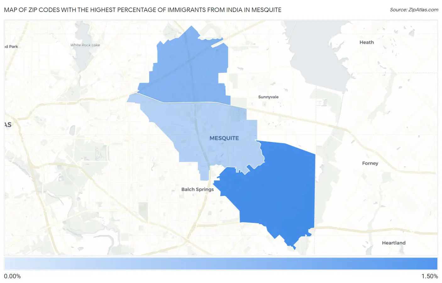 Zip Codes with the Highest Percentage of Immigrants from India in Mesquite Map
