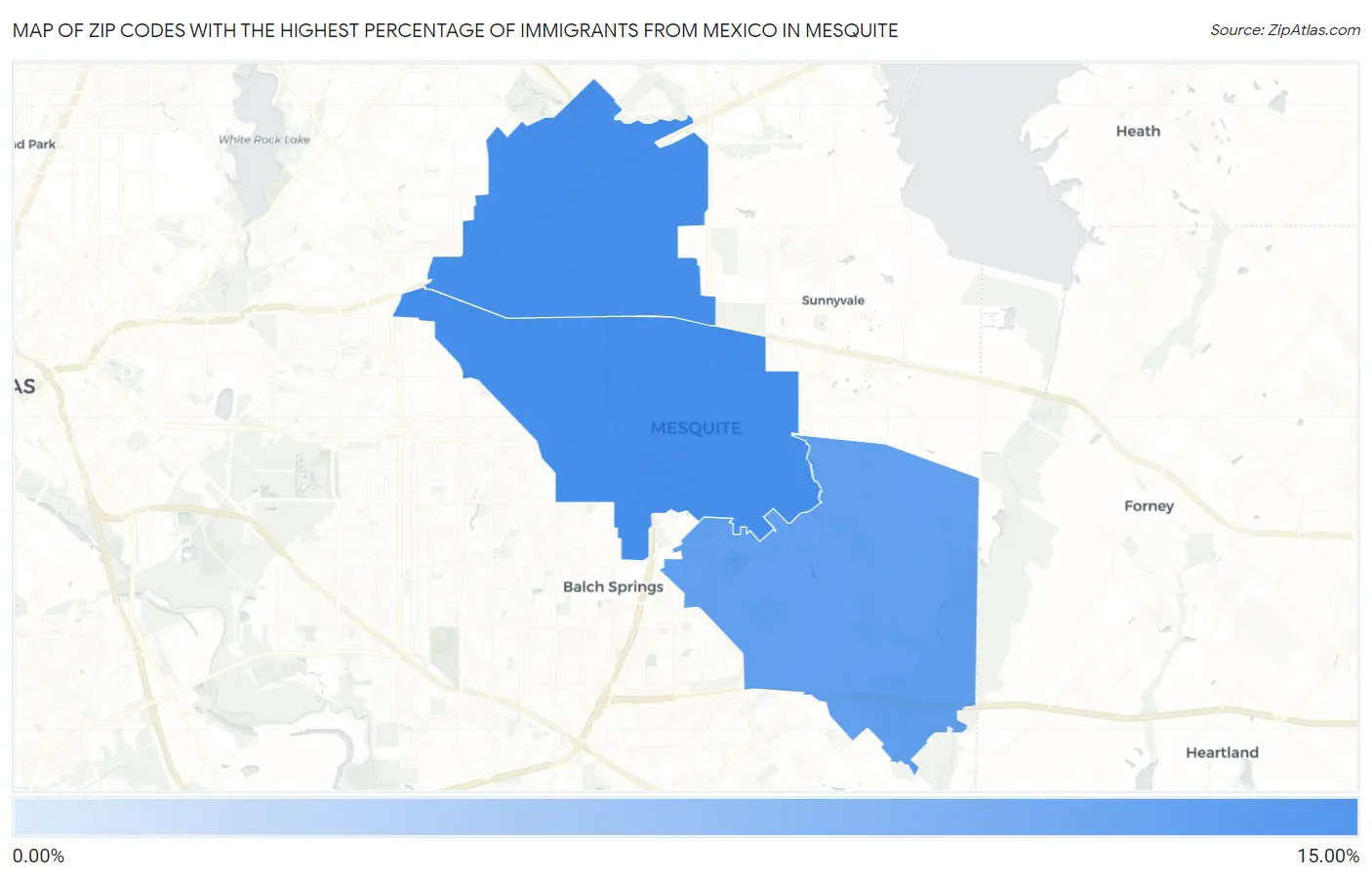 Zip Codes with the Highest Percentage of Immigrants from Mexico in Mesquite Map