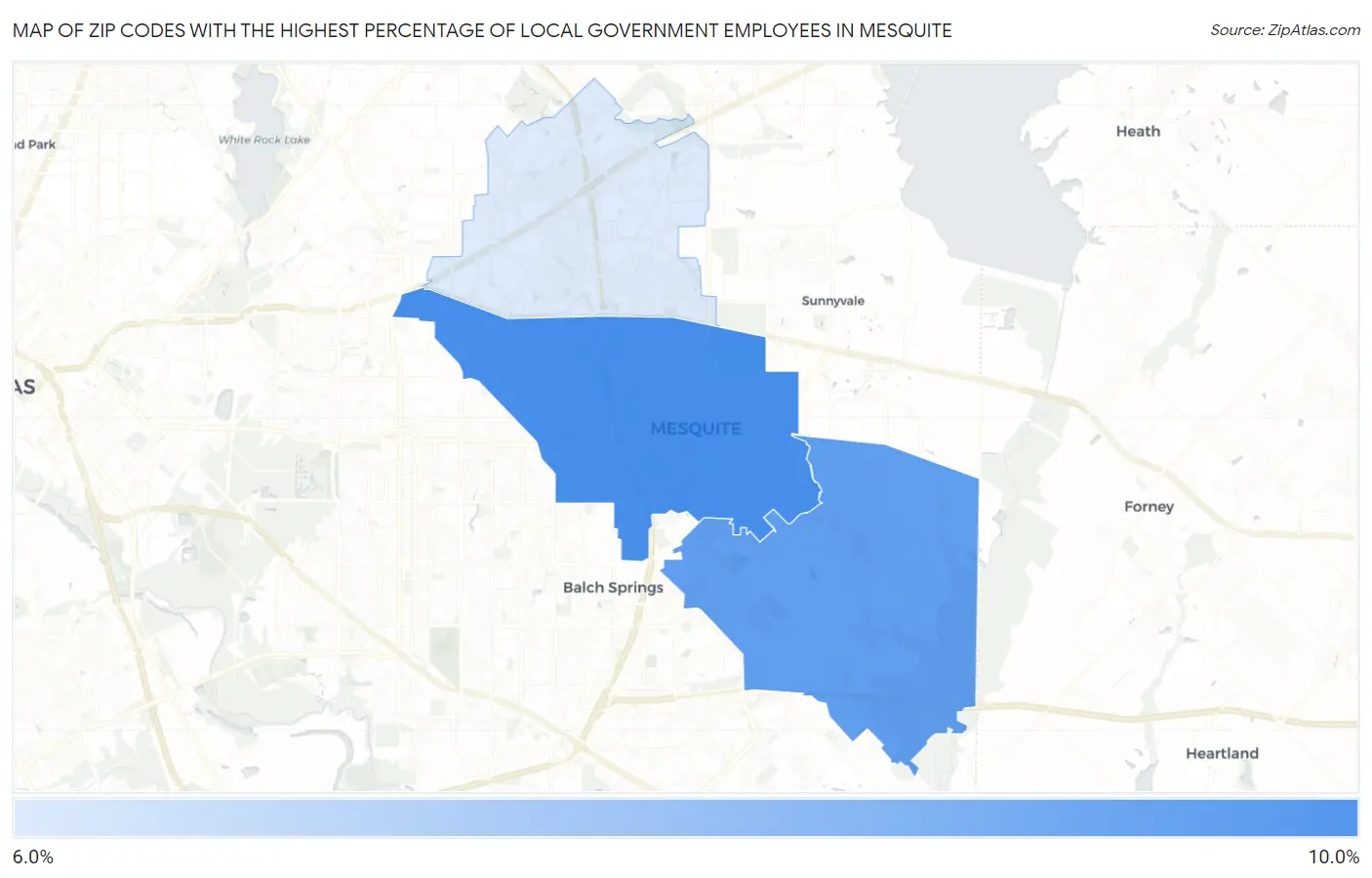 Zip Codes with the Highest Percentage of Local Government Employees in Mesquite Map