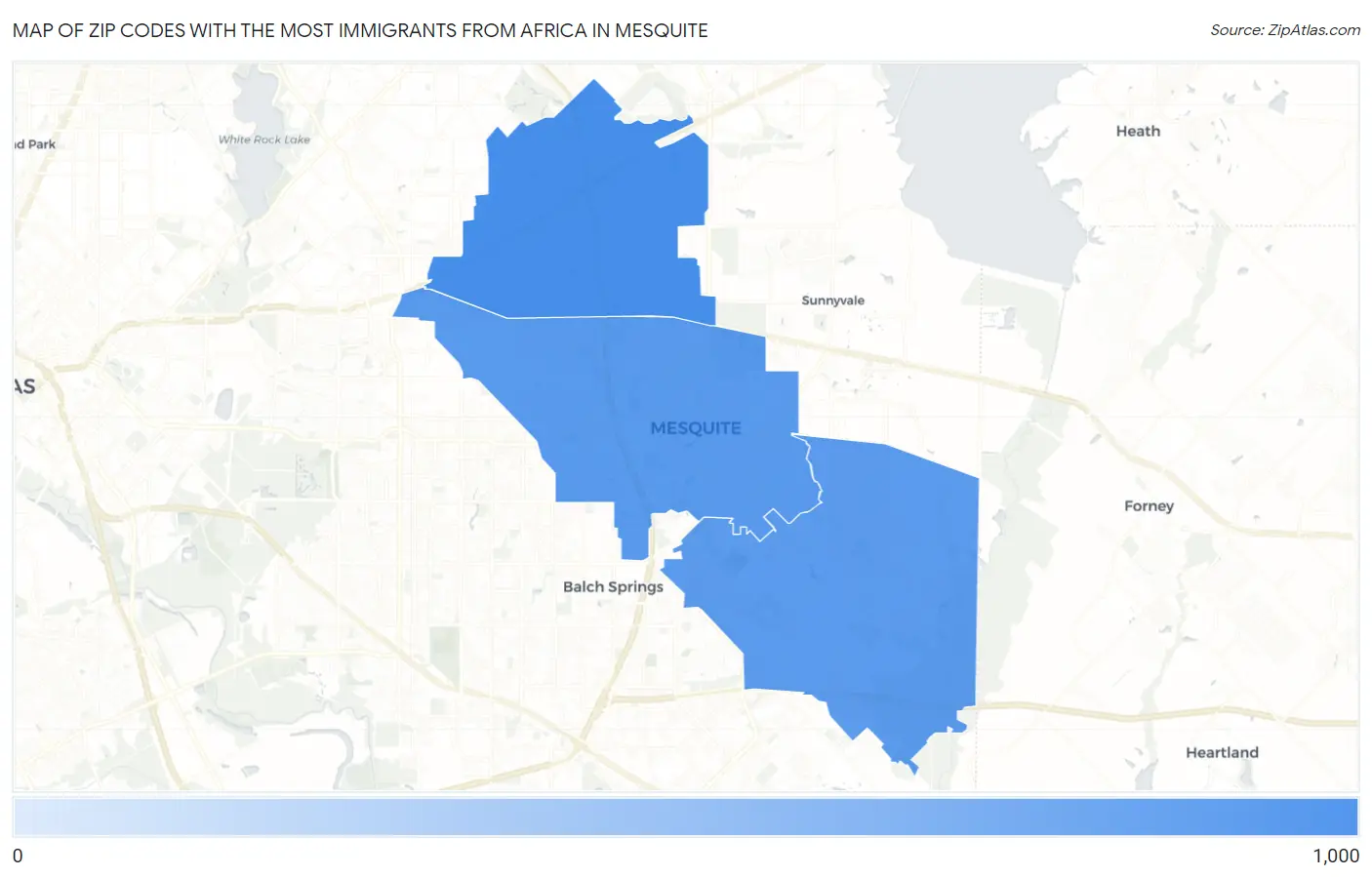Zip Codes with the Most Immigrants from Africa in Mesquite Map