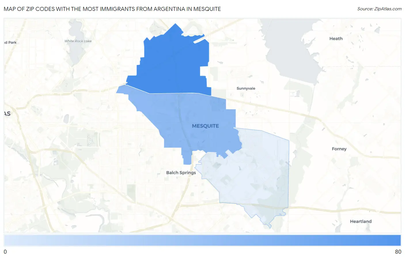 Zip Codes with the Most Immigrants from Argentina in Mesquite Map