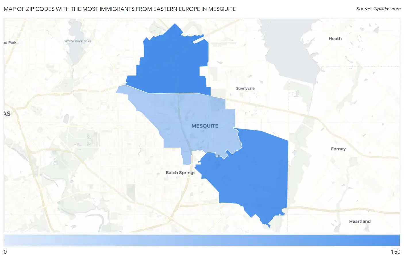 Zip Codes with the Most Immigrants from Eastern Europe in Mesquite Map