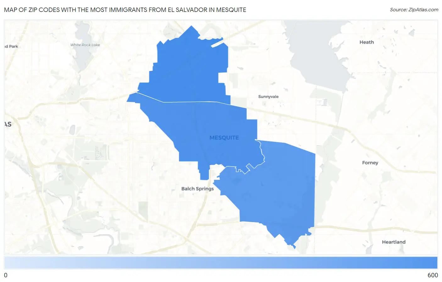 Zip Codes with the Most Immigrants from El Salvador in Mesquite Map