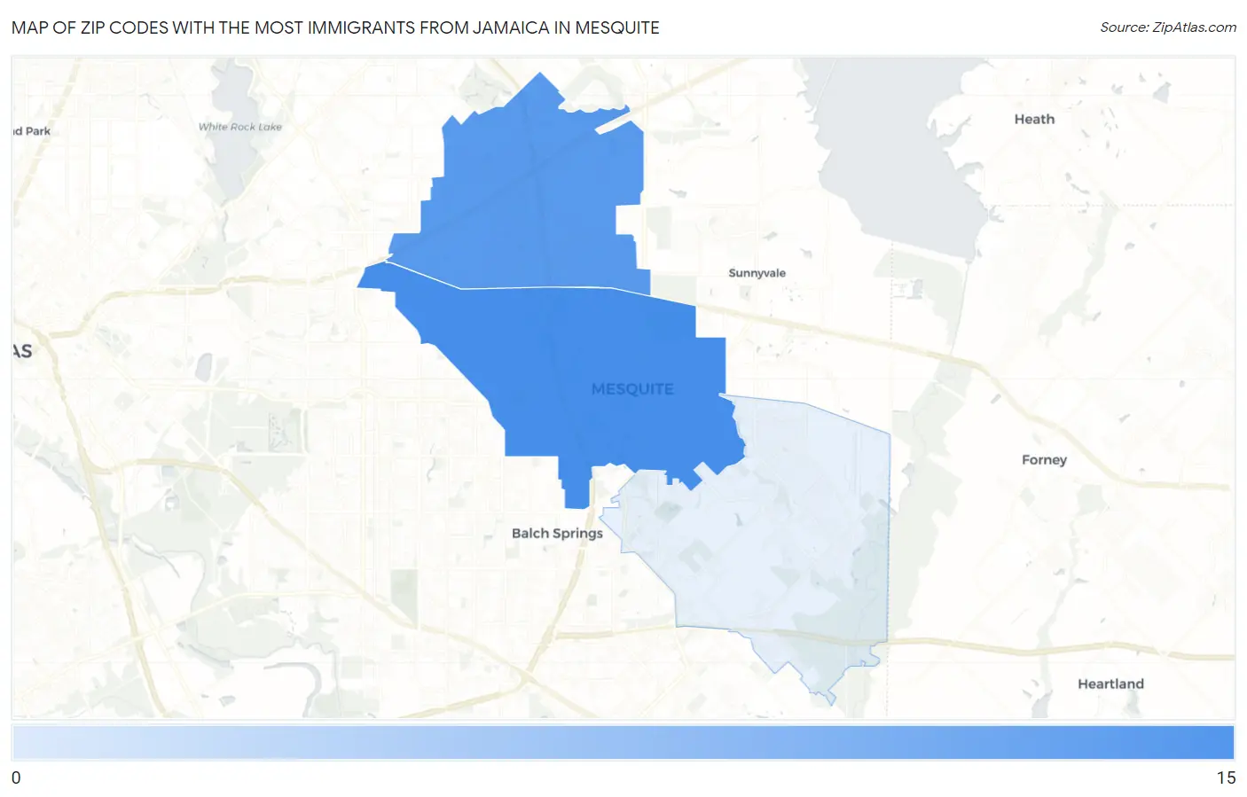 Zip Codes with the Most Immigrants from Jamaica in Mesquite Map