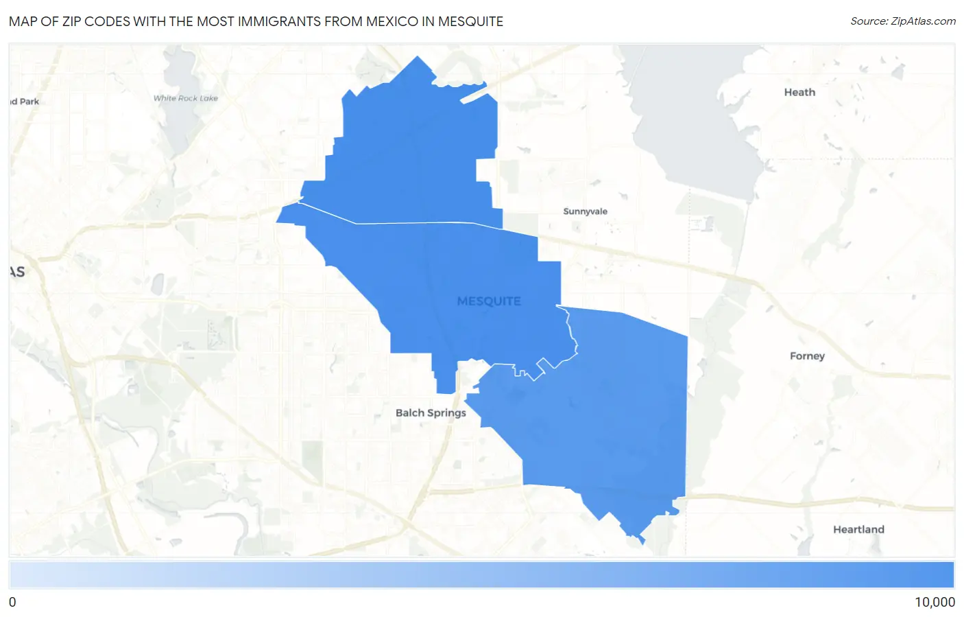 Zip Codes with the Most Immigrants from Mexico in Mesquite Map