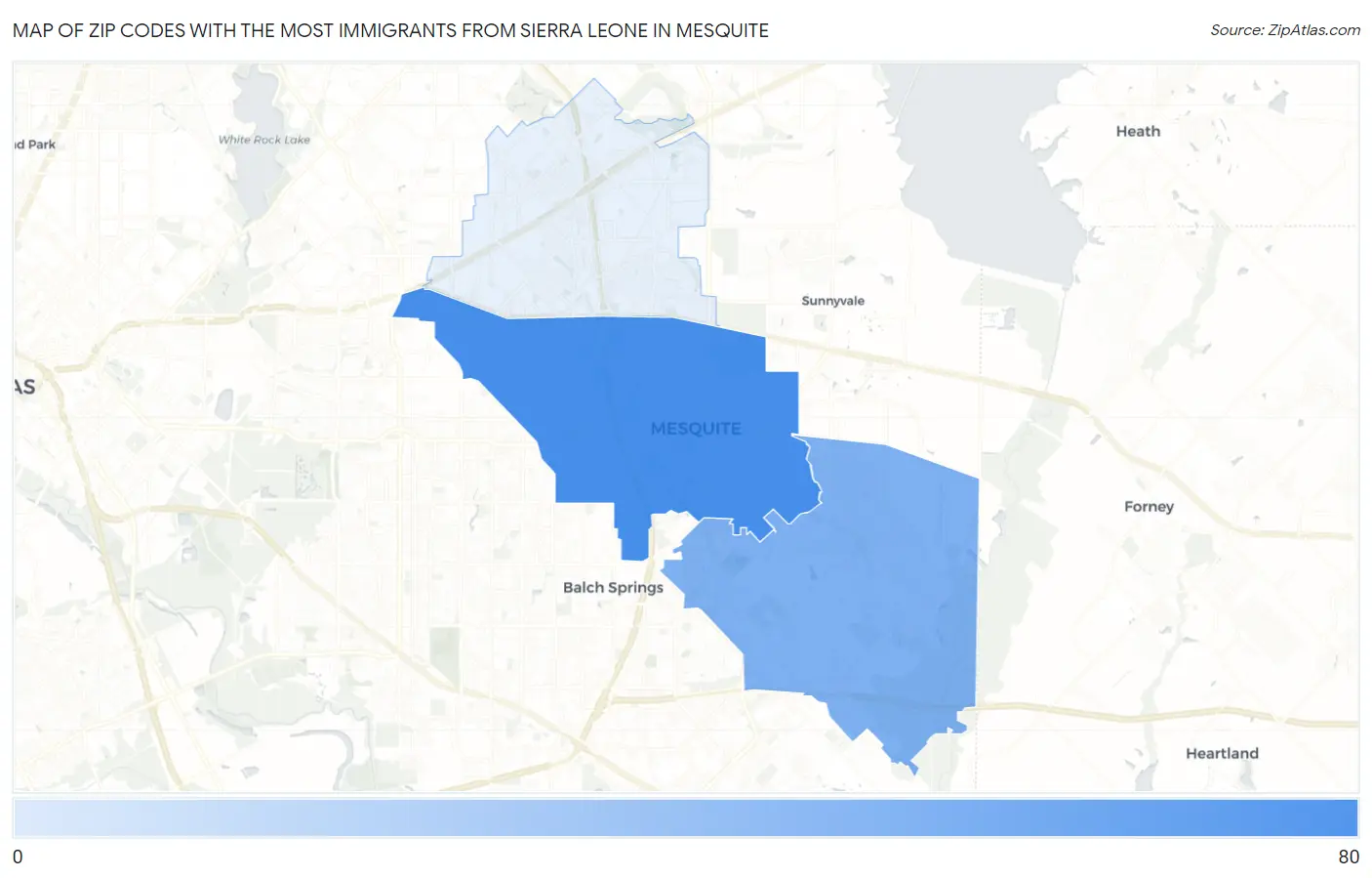 Zip Codes with the Most Immigrants from Sierra Leone in Mesquite Map