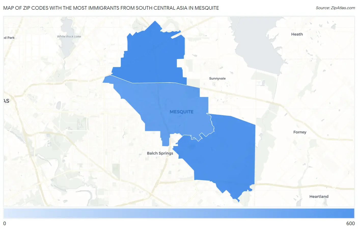 Zip Codes with the Most Immigrants from South Central Asia in Mesquite Map