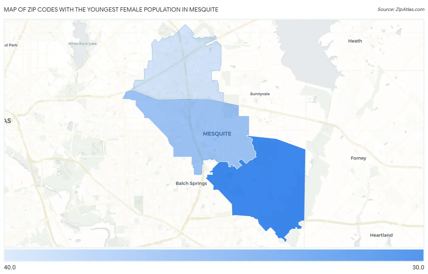 Zip Codes with the Youngest Female Population in Mesquite Map