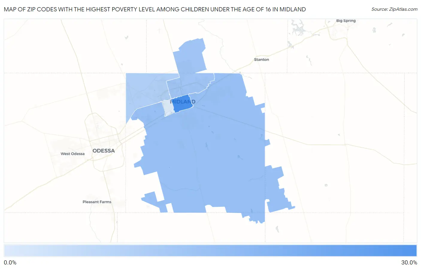 Zip Codes with the Highest Poverty Level Among Children Under the Age of 16 in Midland Map