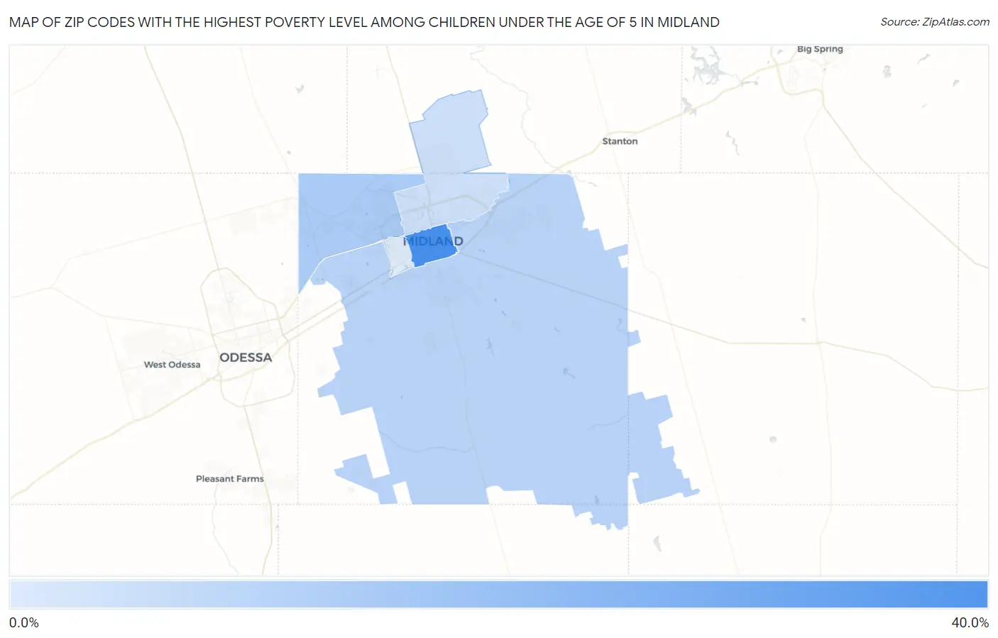 Zip Codes with the Highest Poverty Level Among Children Under the Age of 5 in Midland Map