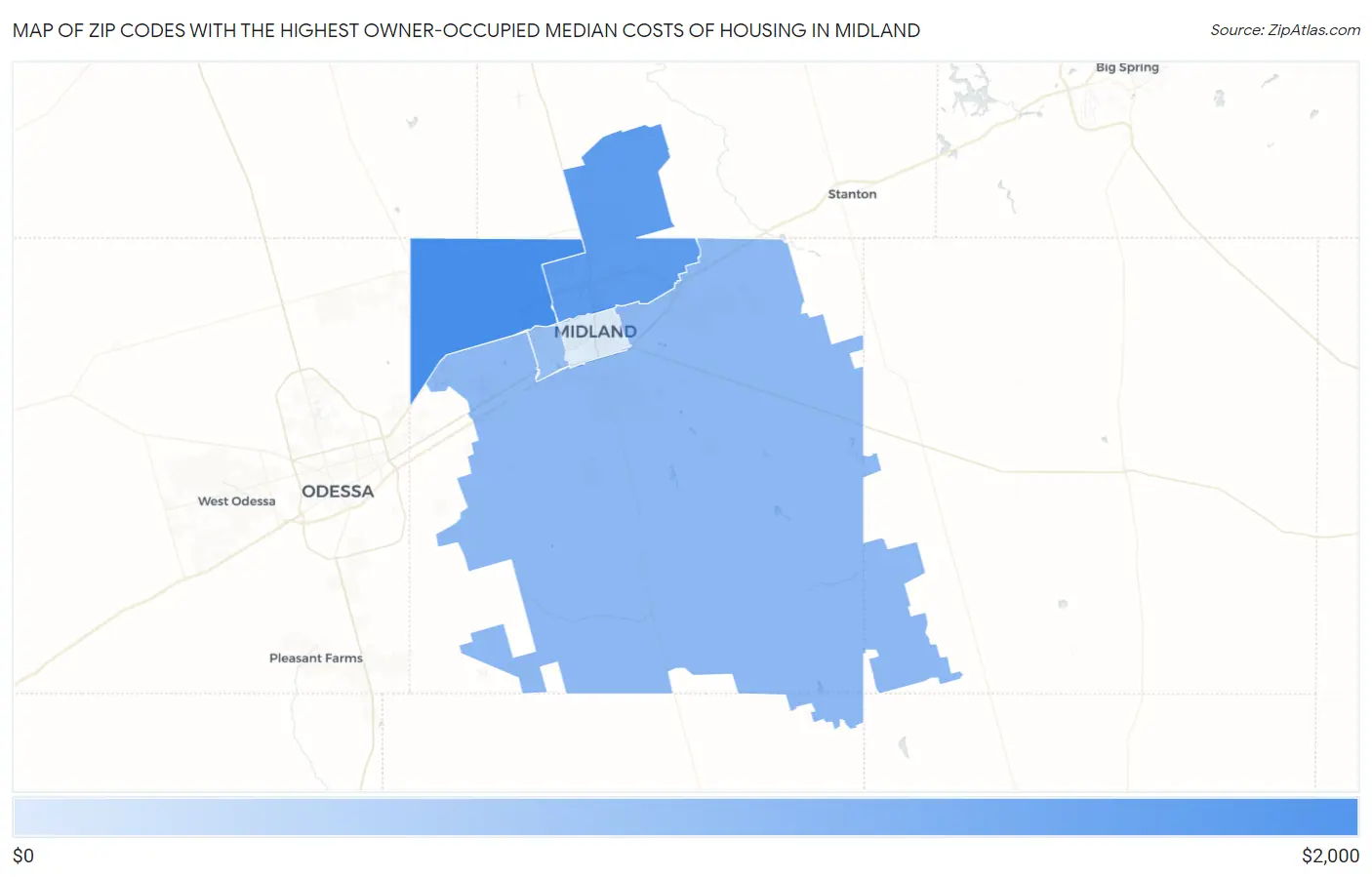 Zip Codes with the Highest Owner-Occupied Median Costs of Housing in Midland Map