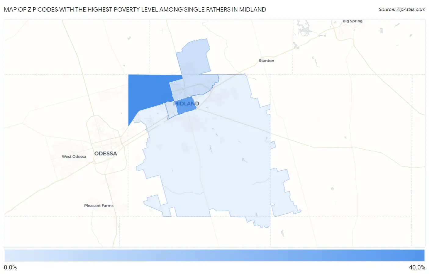 Zip Codes with the Highest Poverty Level Among Single Fathers in Midland Map