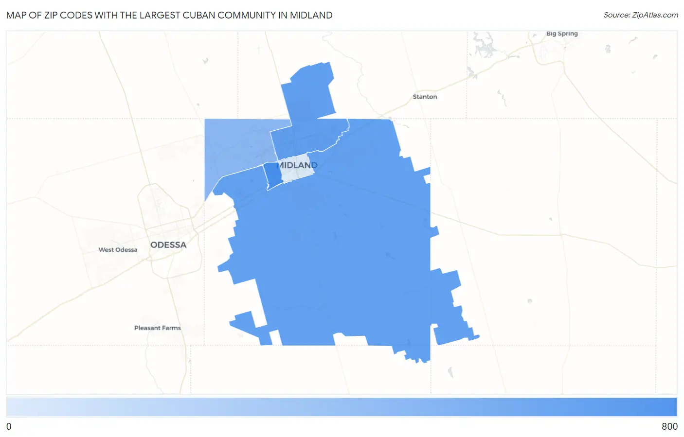 Zip Codes with the Largest Cuban Community in Midland Map