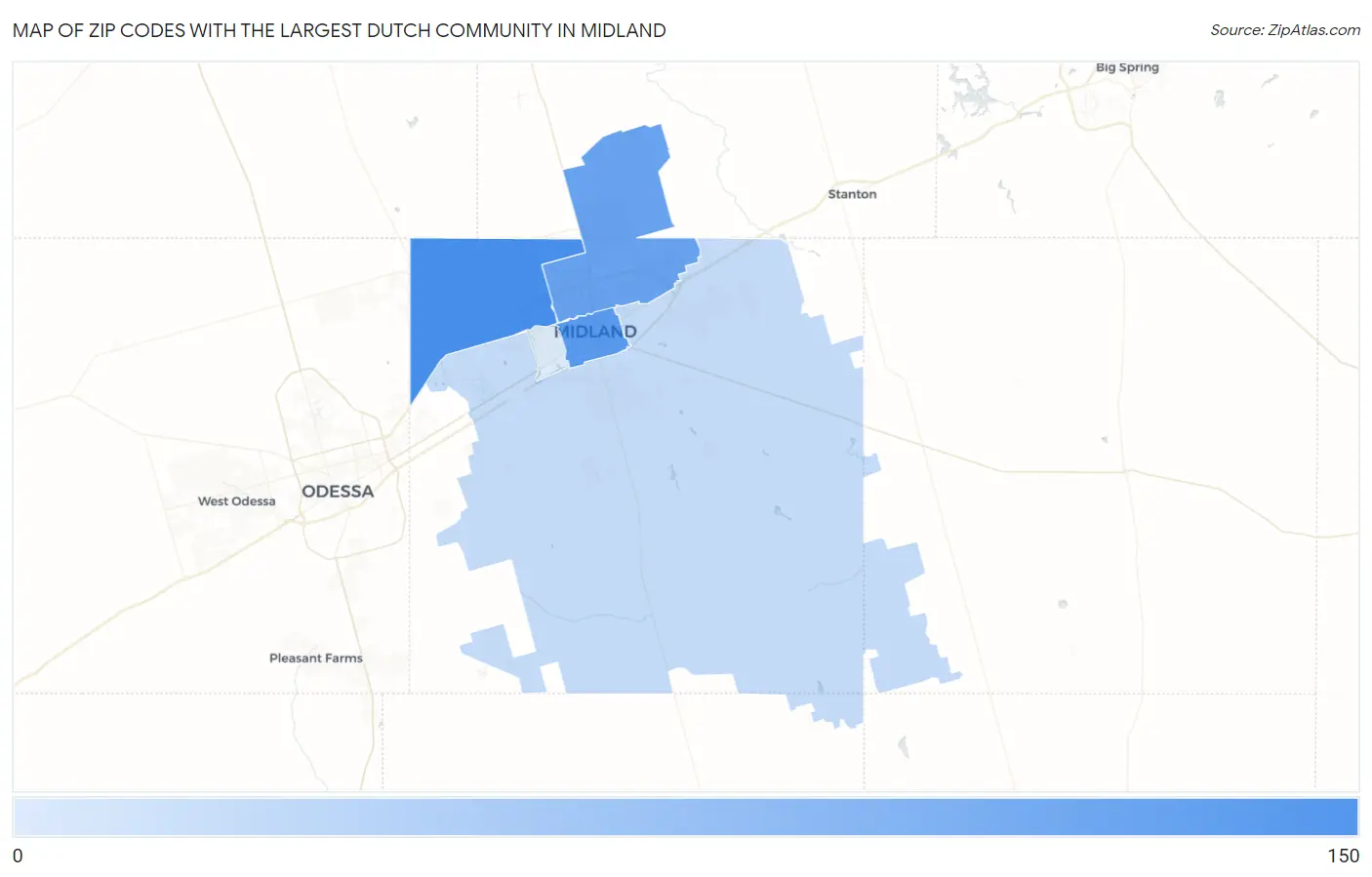Zip Codes with the Largest Dutch Community in Midland Map