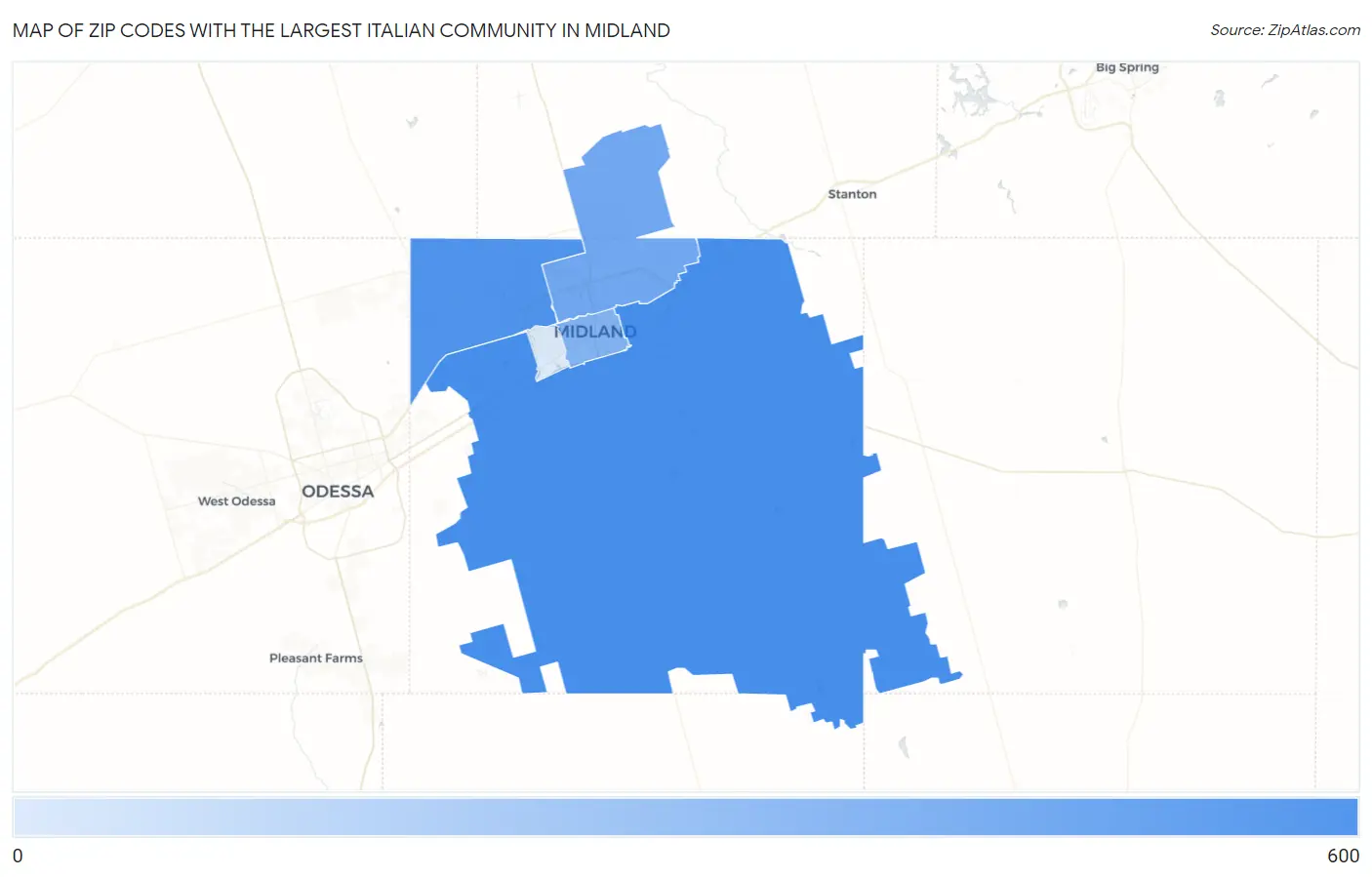 Zip Codes with the Largest Italian Community in Midland Map