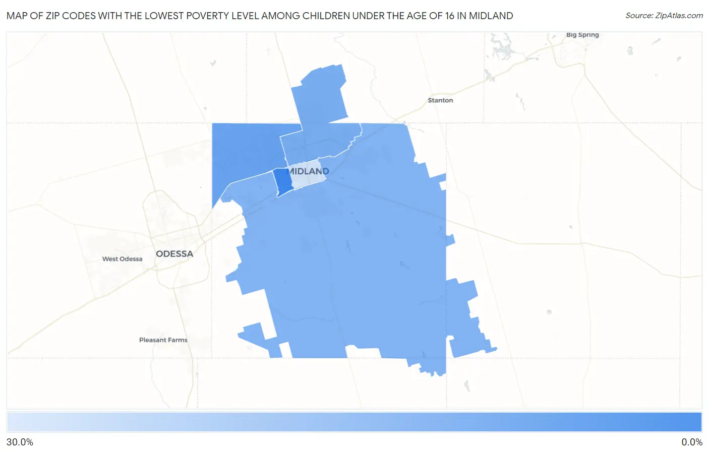 Zip Codes with the Lowest Poverty Level Among Children Under the Age of 16 in Midland Map