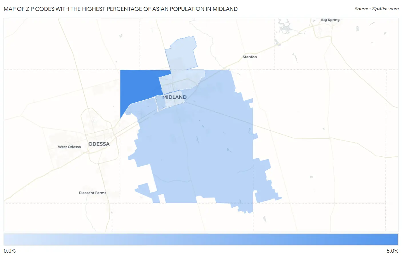 Zip Codes with the Highest Percentage of Asian Population in Midland Map
