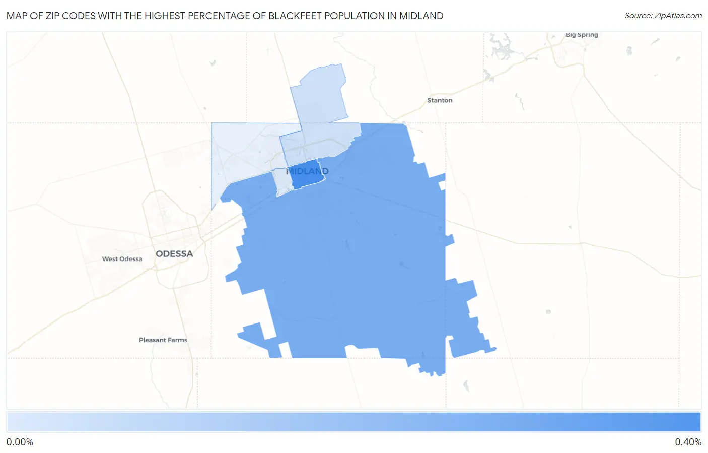 Zip Codes with the Highest Percentage of Blackfeet Population in Midland Map