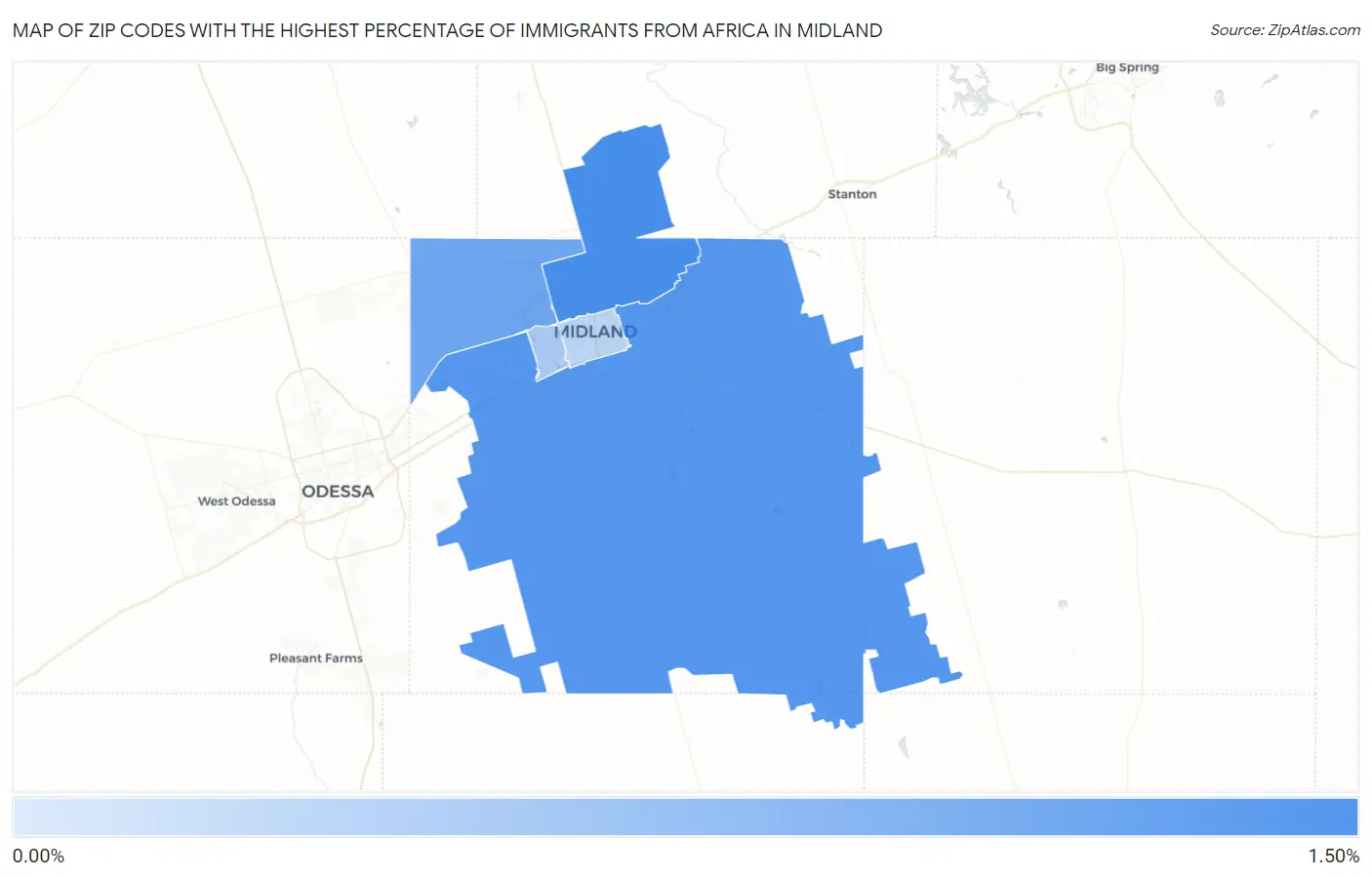 Zip Codes with the Highest Percentage of Immigrants from Africa in Midland Map