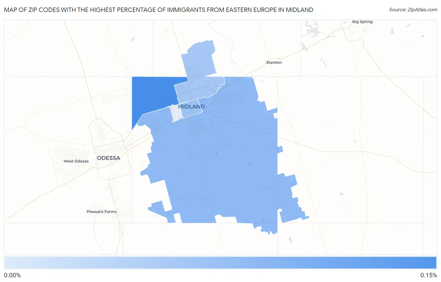 Zip Codes with the Highest Percentage of Immigrants from Eastern Europe in Midland Map