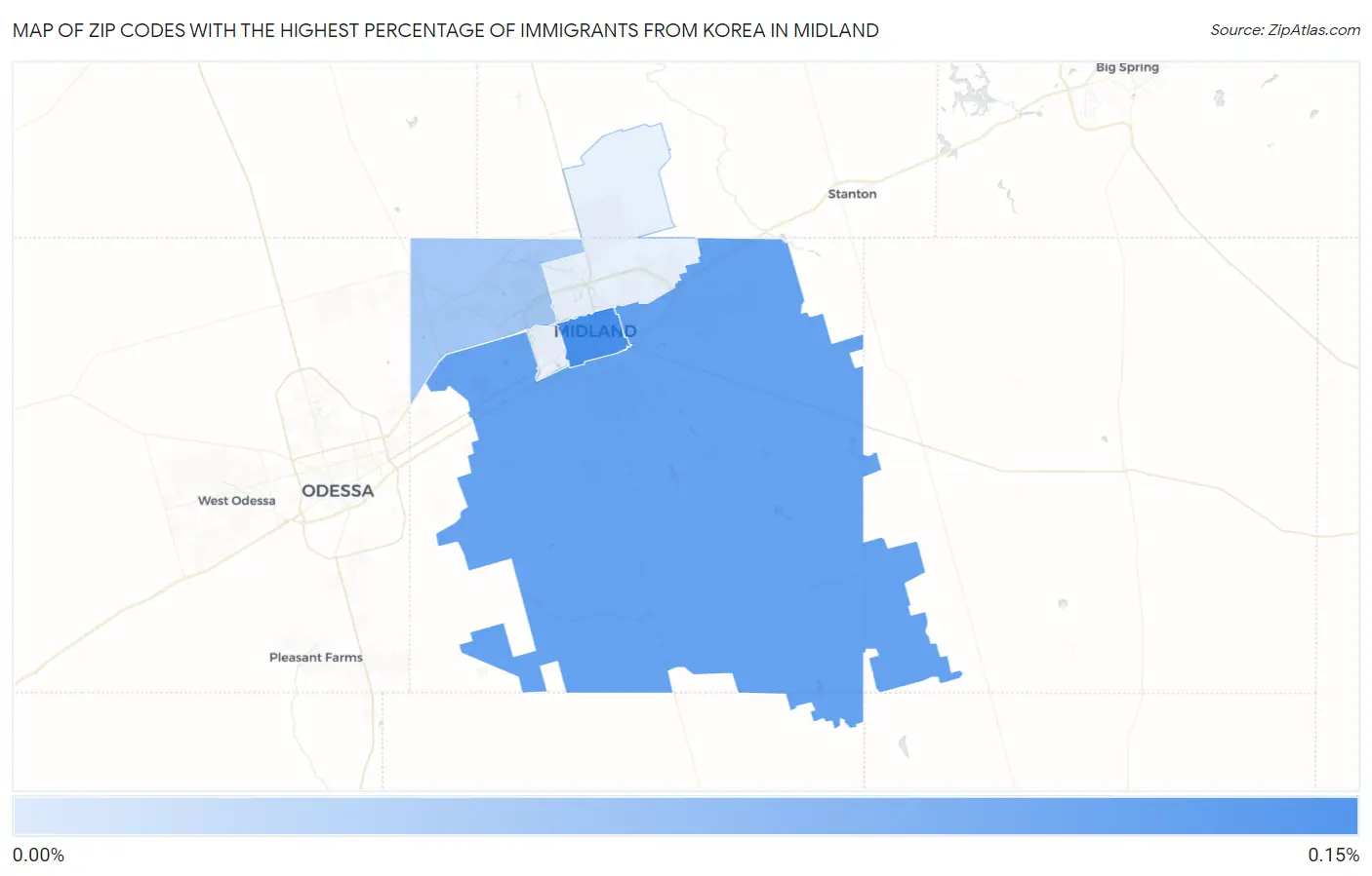 Zip Codes with the Highest Percentage of Immigrants from Korea in Midland Map
