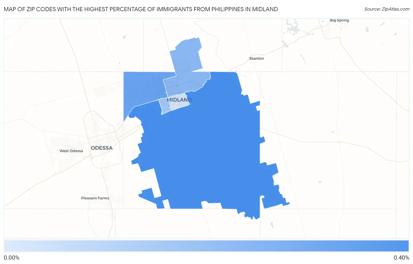 Zip Codes with the Highest Percentage of Immigrants from Philippines in Midland Map