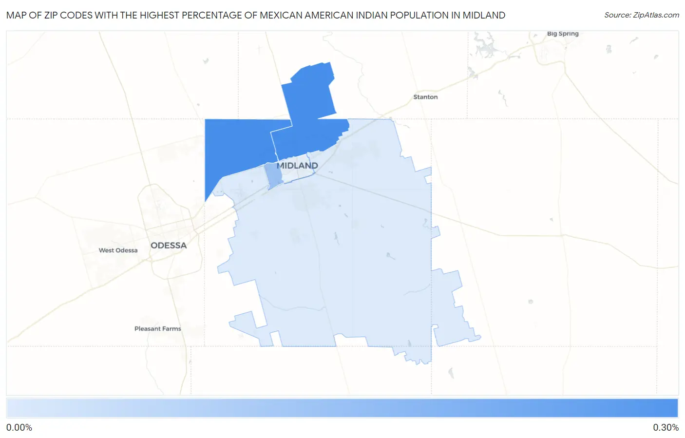 Zip Codes with the Highest Percentage of Mexican American Indian Population in Midland Map