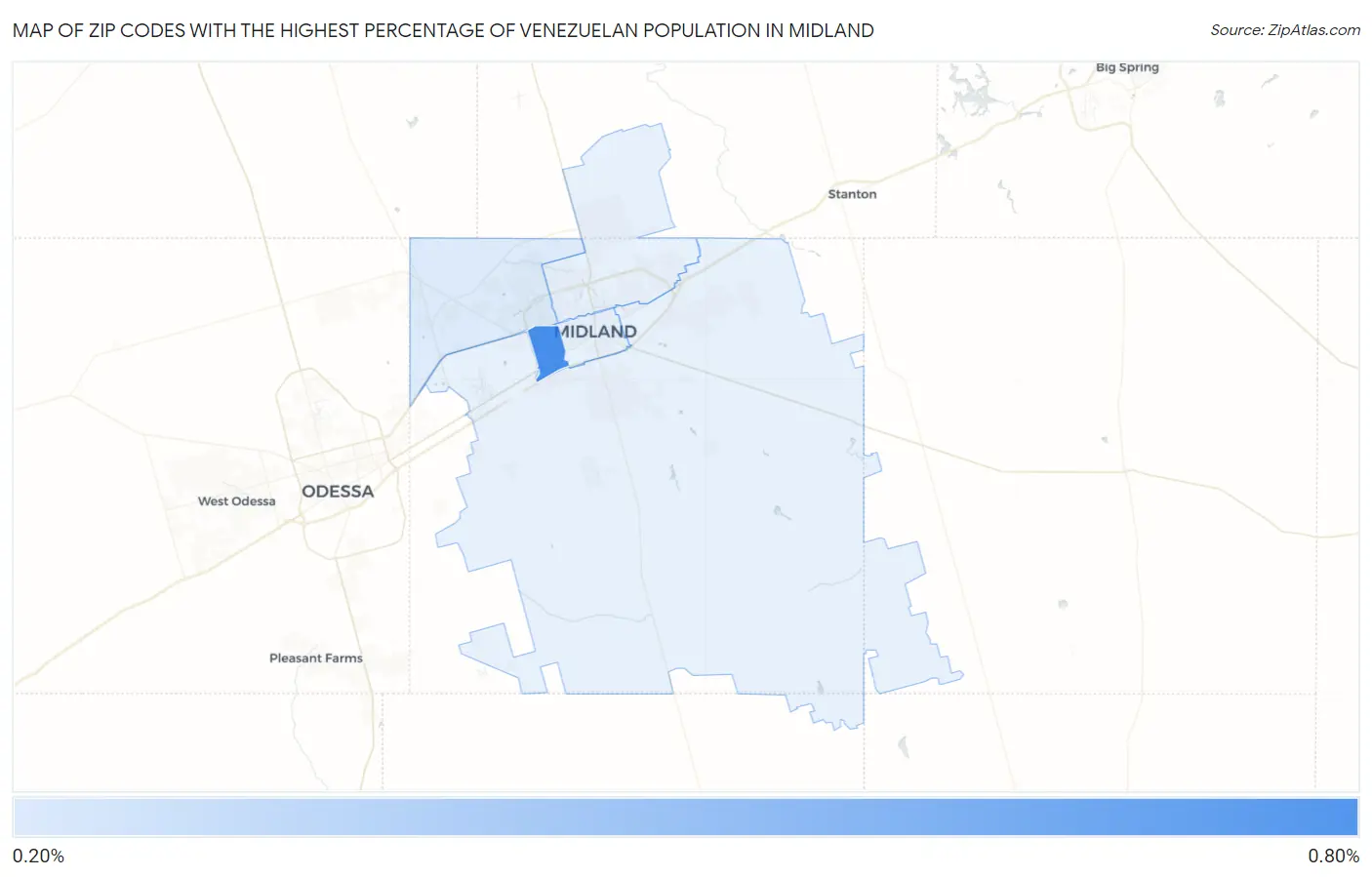 Zip Codes with the Highest Percentage of Venezuelan Population in Midland Map