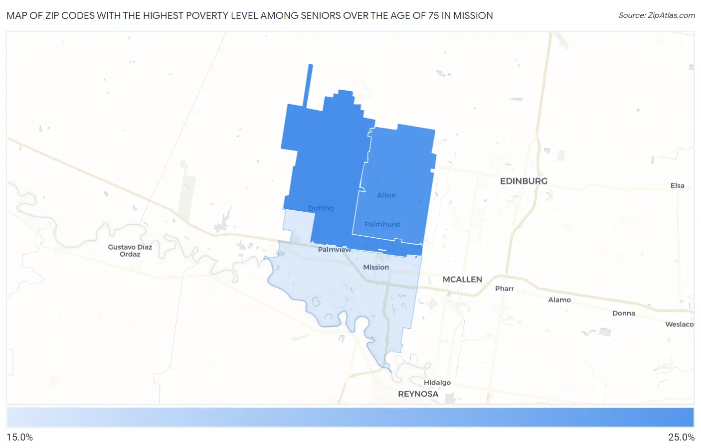 Zip Codes with the Highest Poverty Level Among Seniors Over the Age of 75 in Mission Map