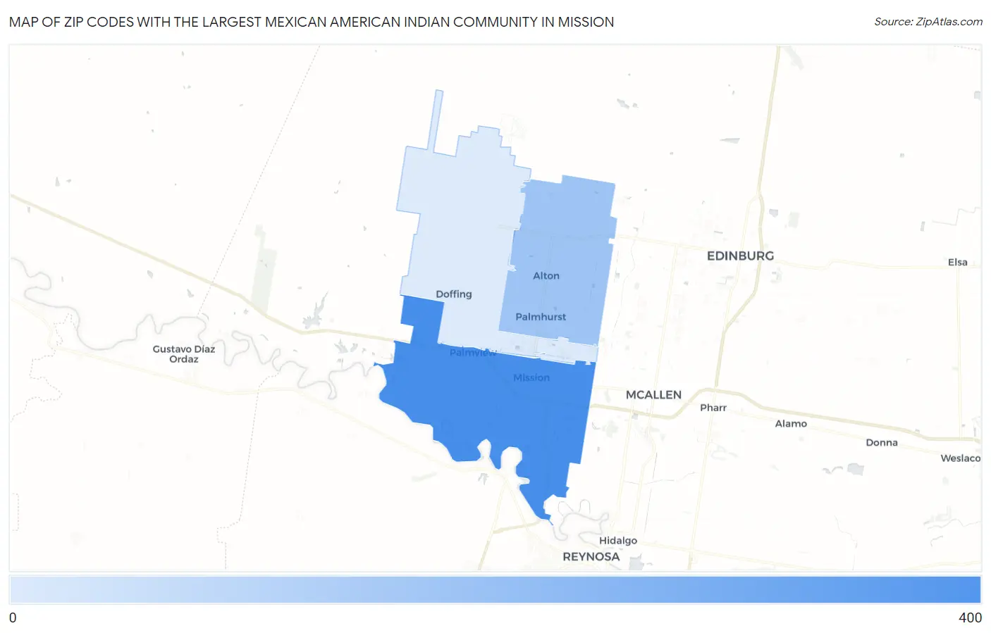 Zip Codes with the Largest Mexican American Indian Community in Mission Map