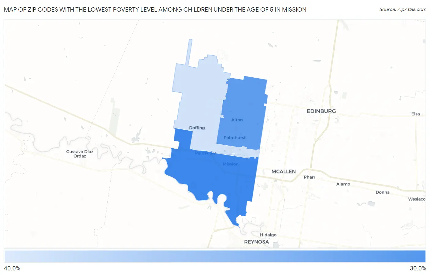 Zip Codes with the Lowest Poverty Level Among Children Under the Age of 5 in Mission Map