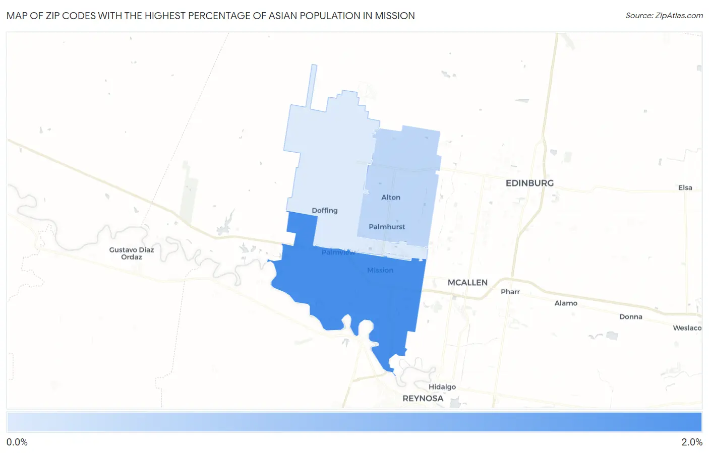 Zip Codes with the Highest Percentage of Asian Population in Mission Map