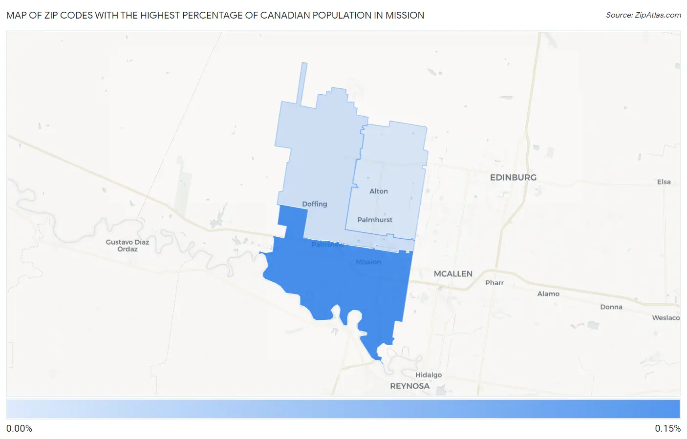 Zip Codes with the Highest Percentage of Canadian Population in Mission Map