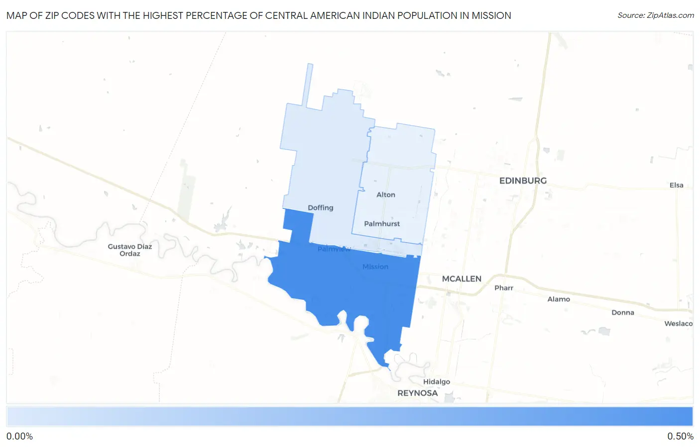 Zip Codes with the Highest Percentage of Central American Indian Population in Mission Map
