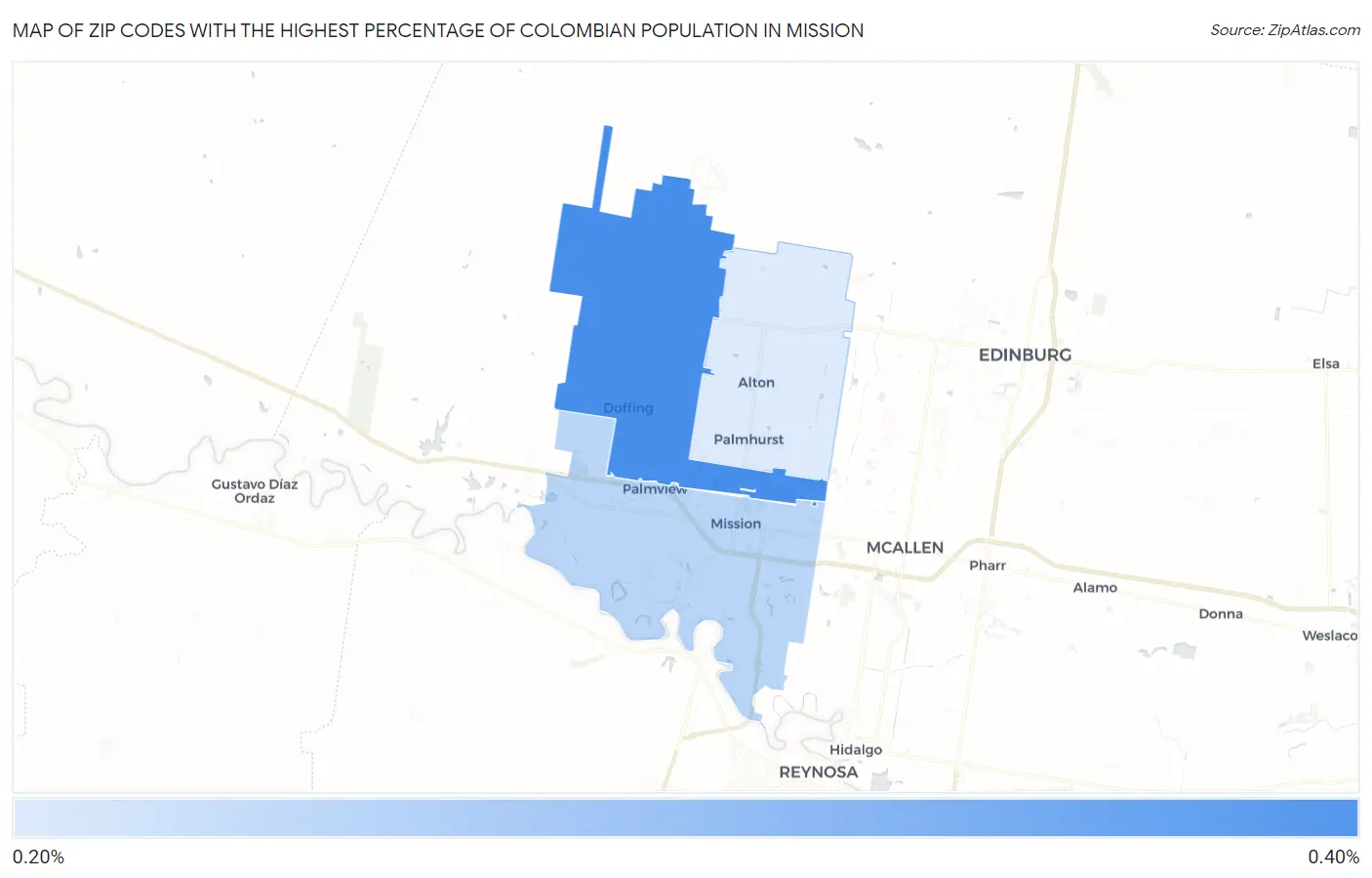 Zip Codes with the Highest Percentage of Colombian Population in Mission Map