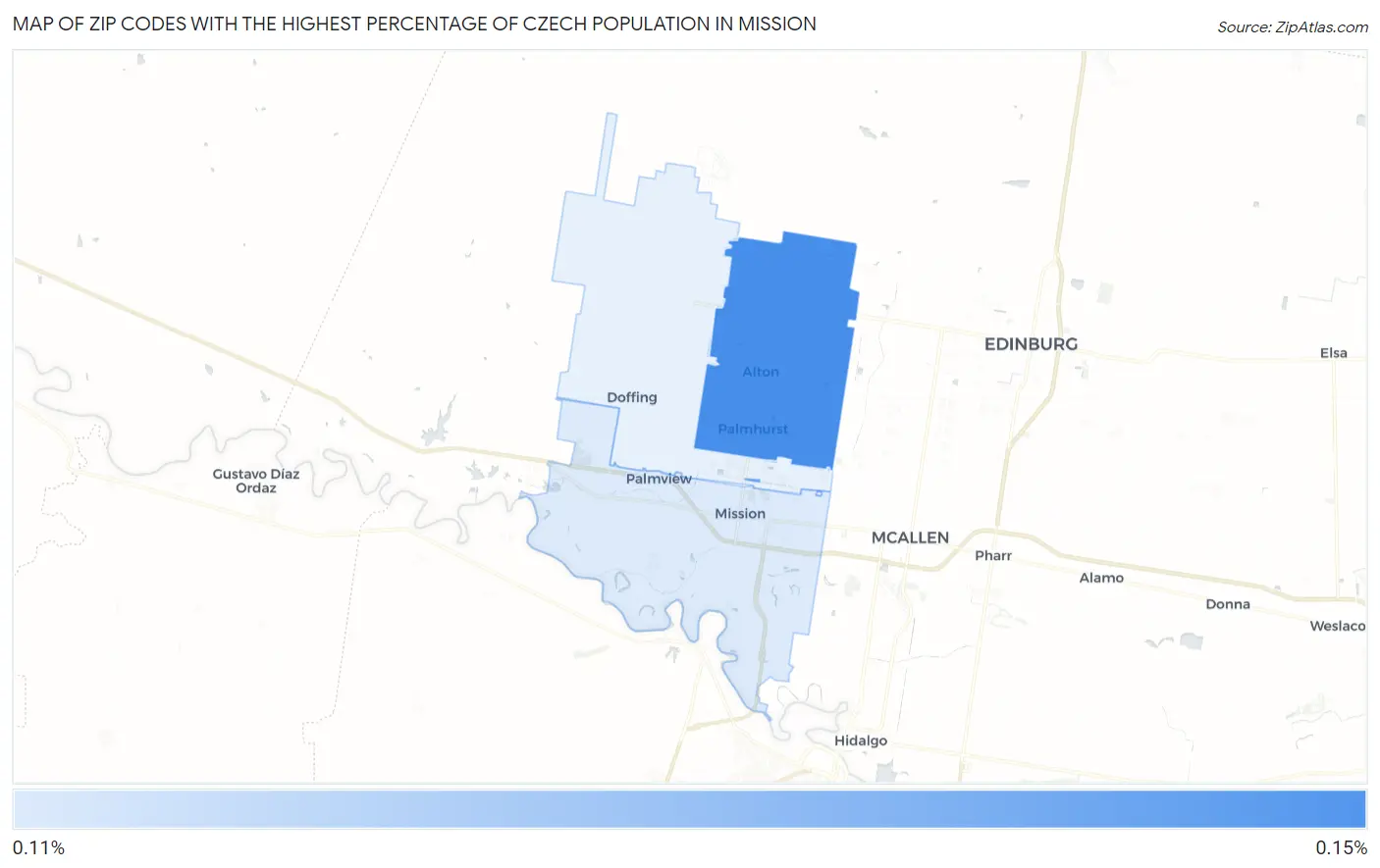 Zip Codes with the Highest Percentage of Czech Population in Mission Map