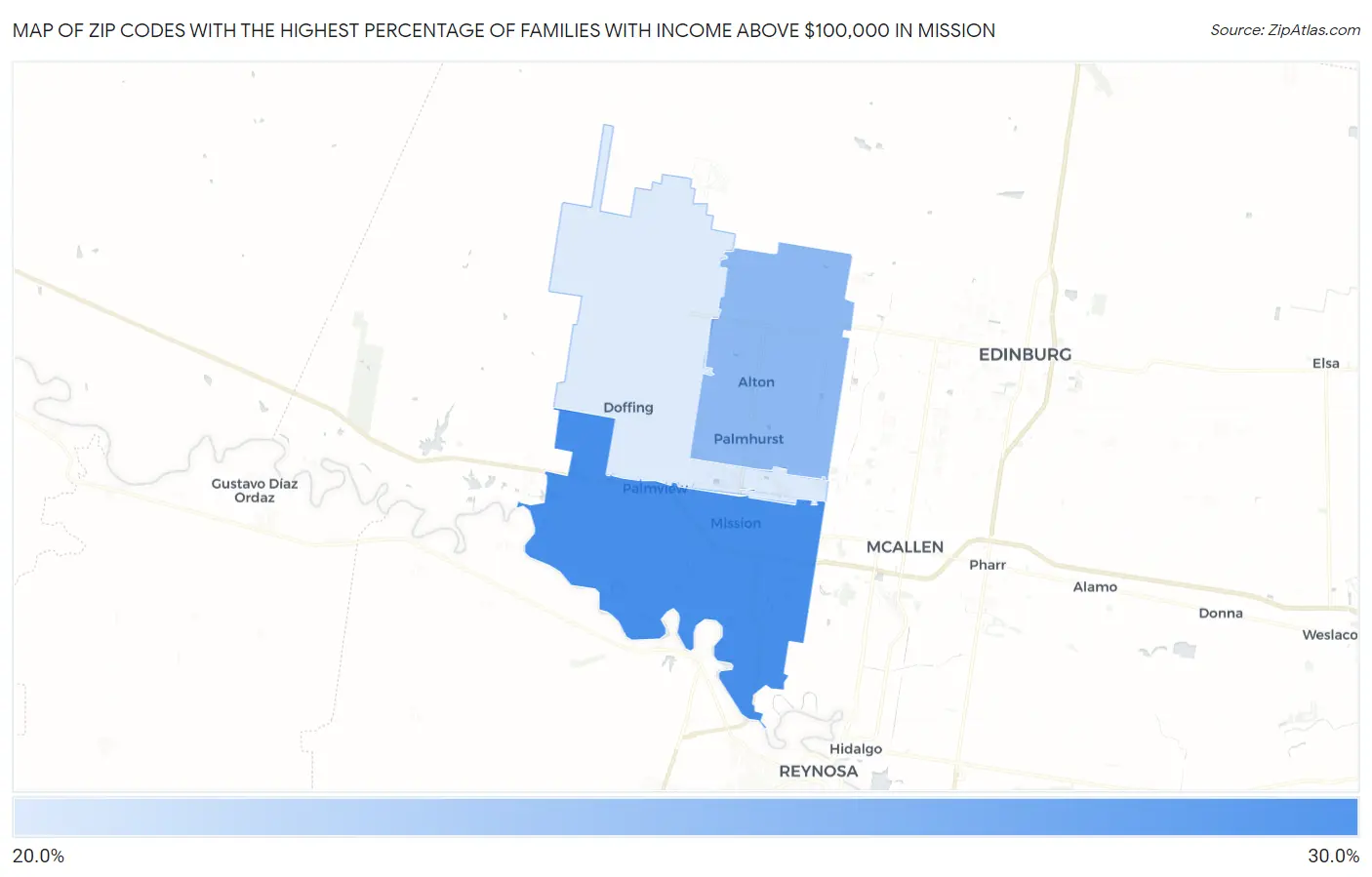 Zip Codes with the Highest Percentage of Families with Income Above $100,000 in Mission Map