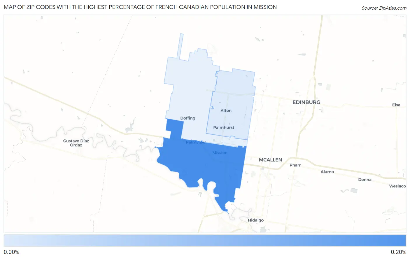 Zip Codes with the Highest Percentage of French Canadian Population in Mission Map