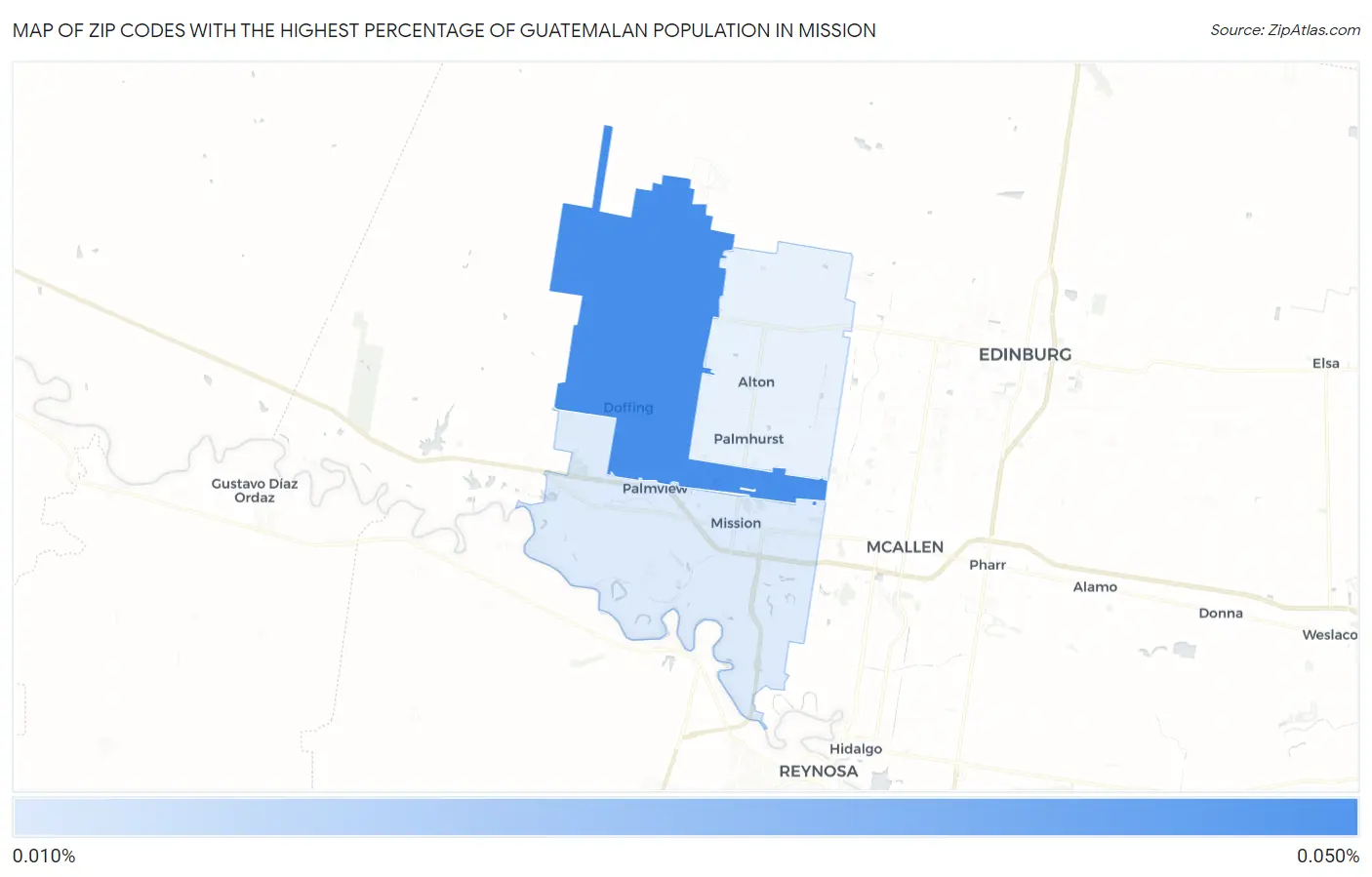 Zip Codes with the Highest Percentage of Guatemalan Population in Mission Map