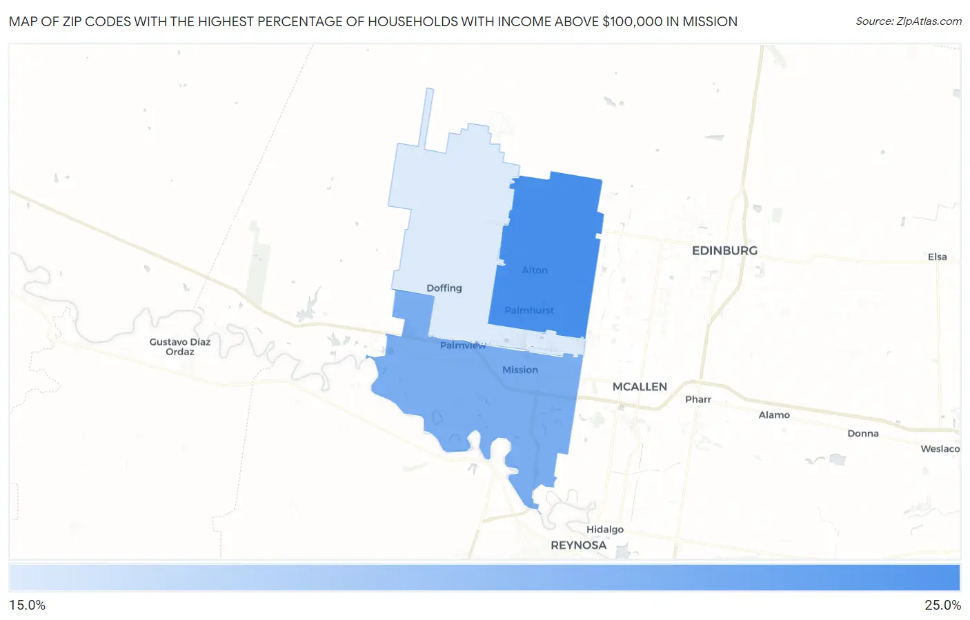 Zip Codes with the Highest Percentage of Households with Income Above $100,000 in Mission Map