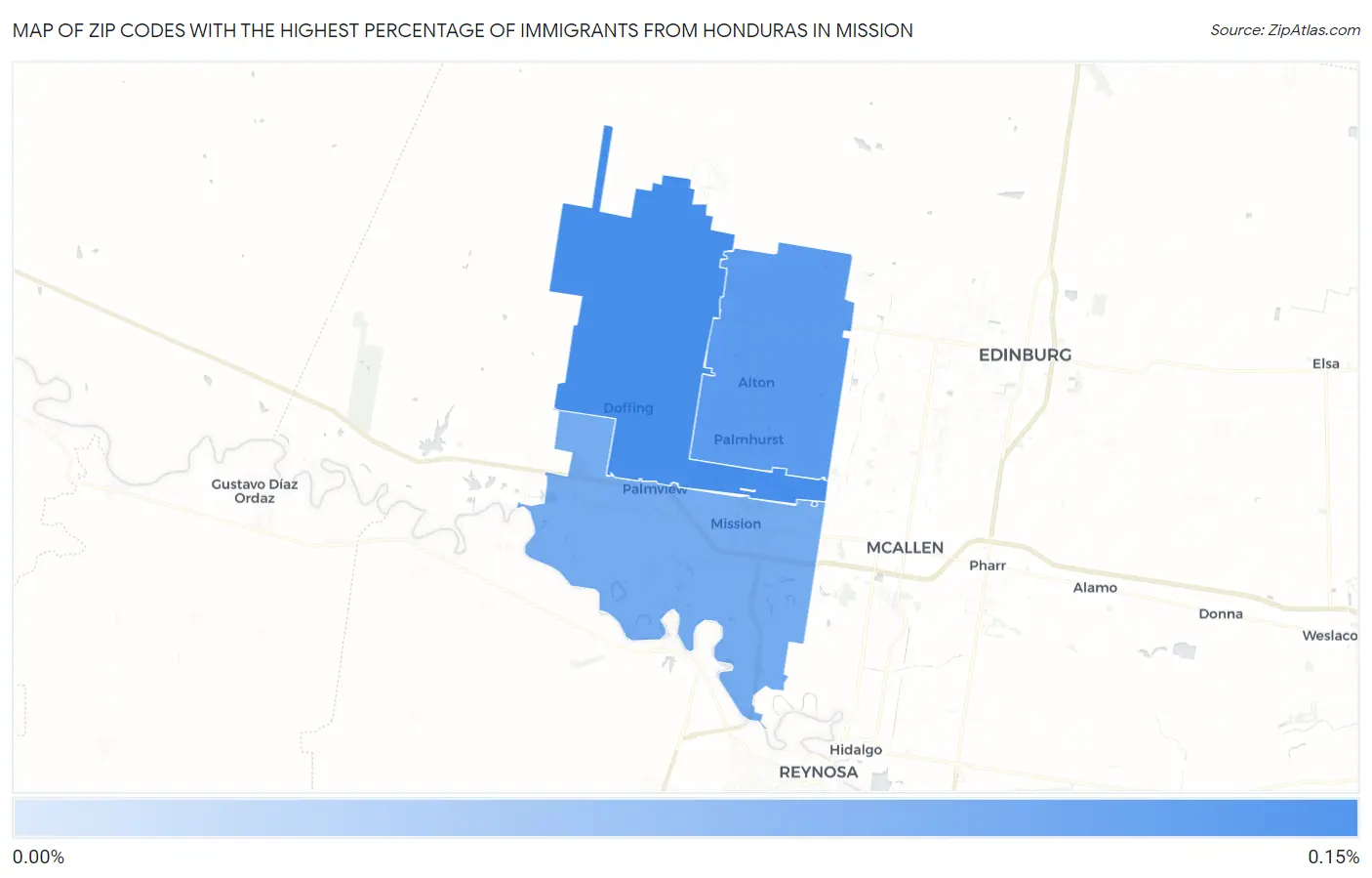 Zip Codes with the Highest Percentage of Immigrants from Honduras in Mission Map