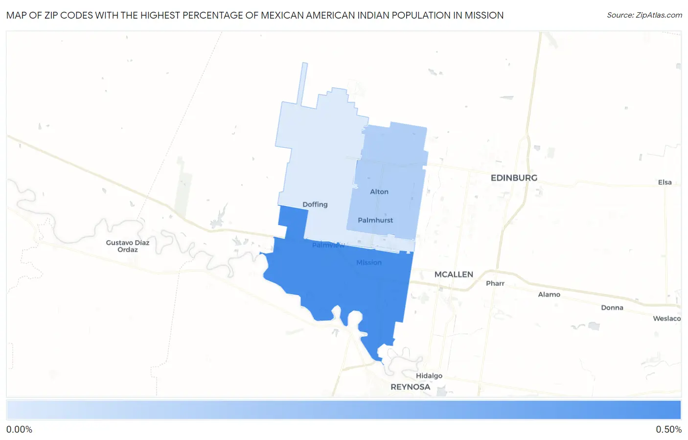 Zip Codes with the Highest Percentage of Mexican American Indian Population in Mission Map