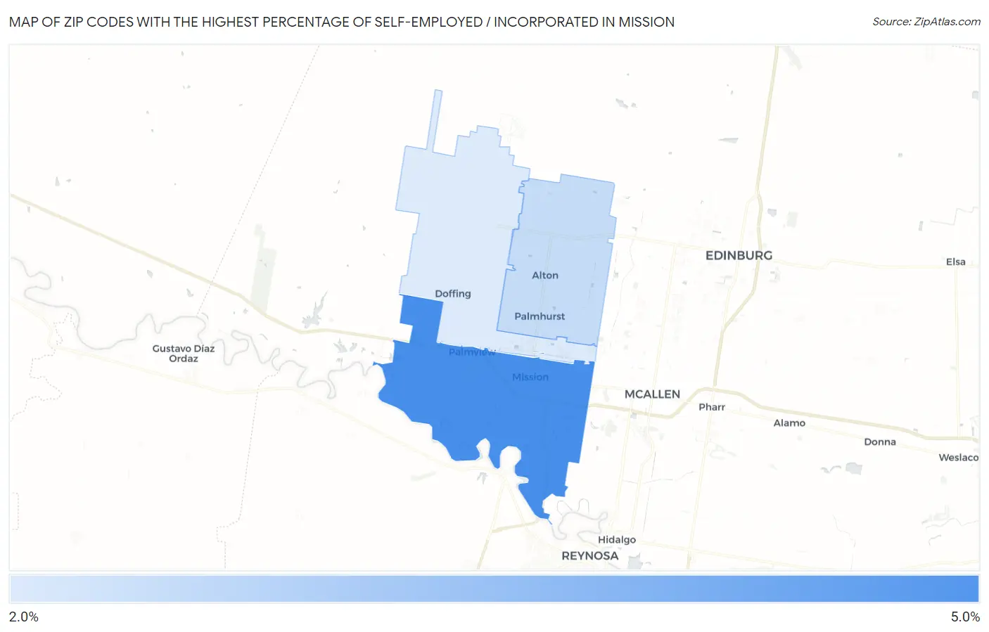 Zip Codes with the Highest Percentage of Self-Employed / Incorporated in Mission Map