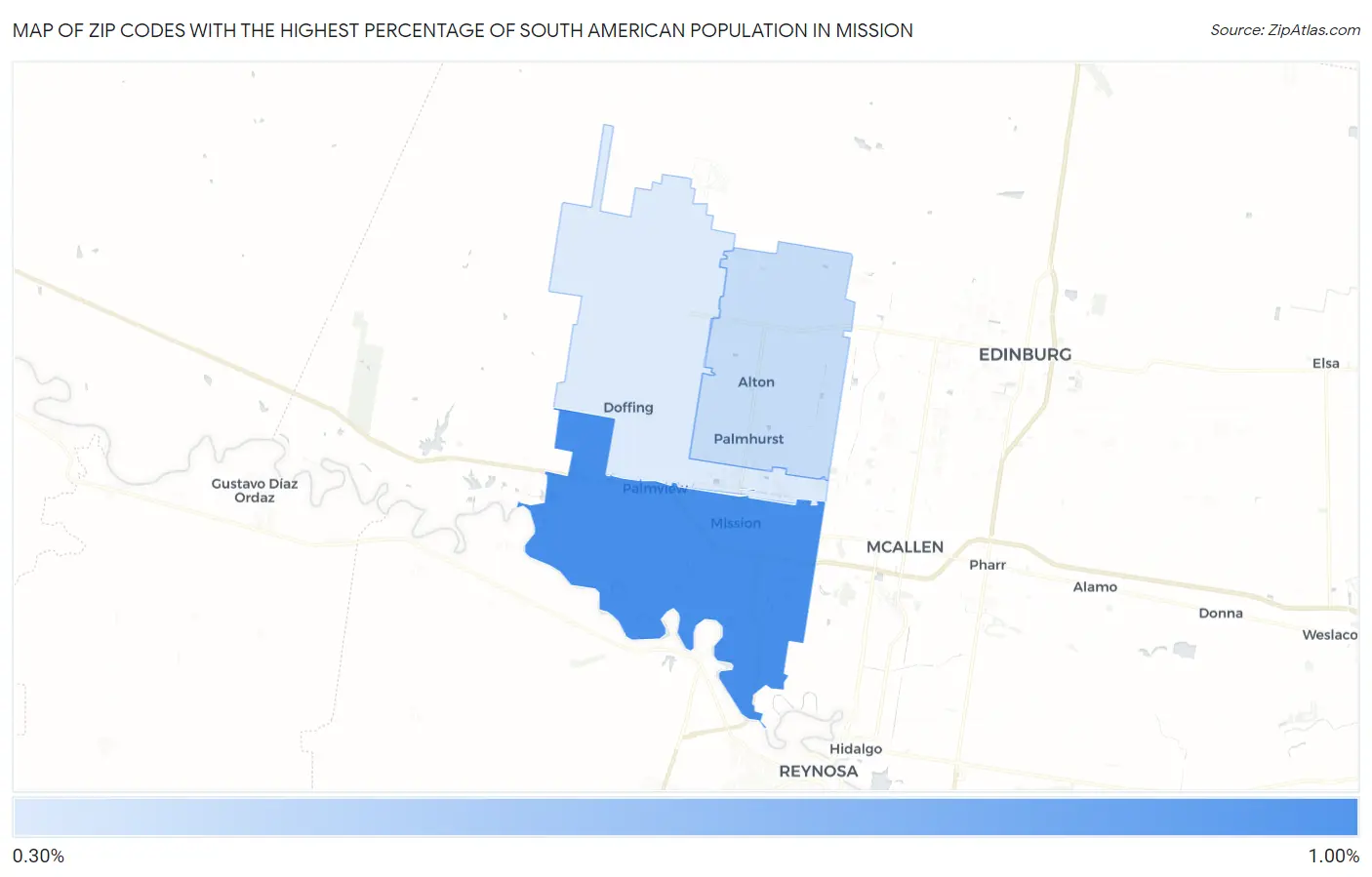 Zip Codes with the Highest Percentage of South American Population in Mission Map